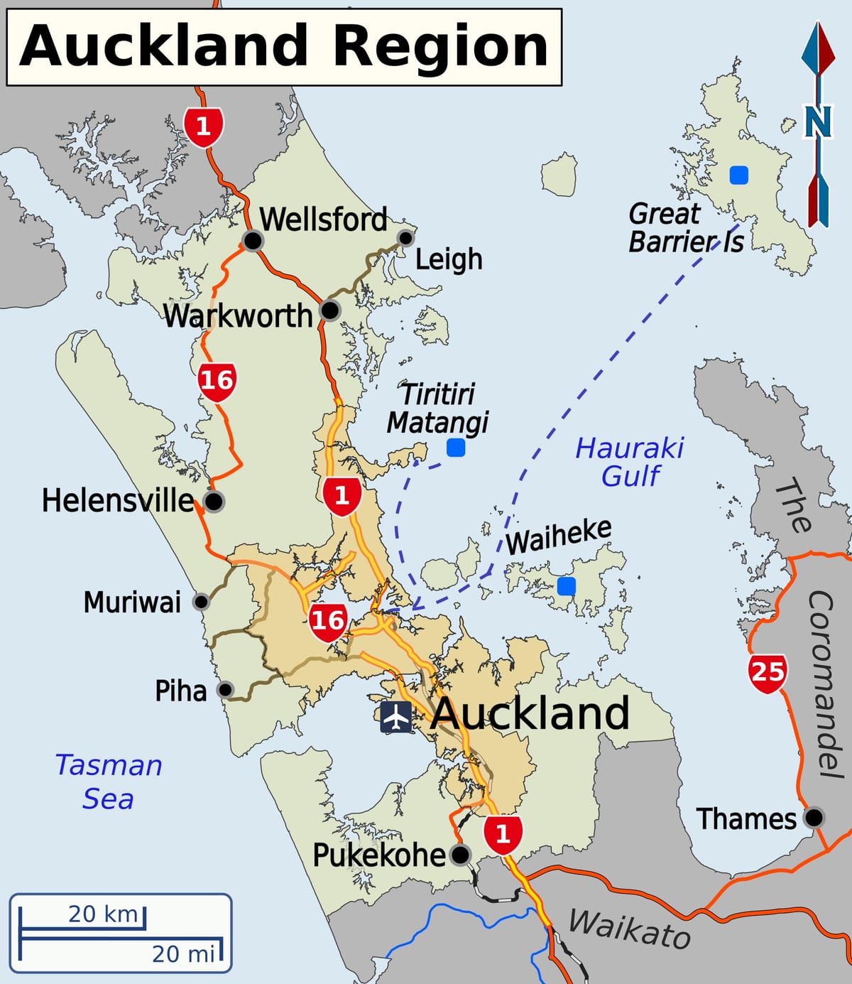 mapa da região de Auckland