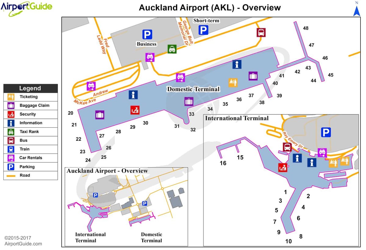 Auckland airport terminal doméstico mapa