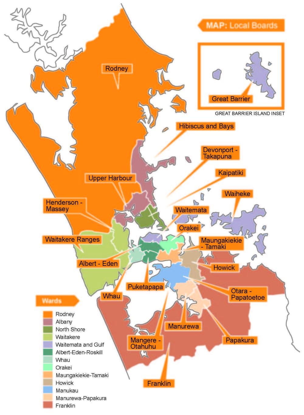 Auckland conselho limites do mapa