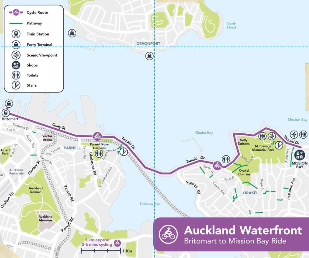 cor-de-rosa ciclovia mapa de Auckland