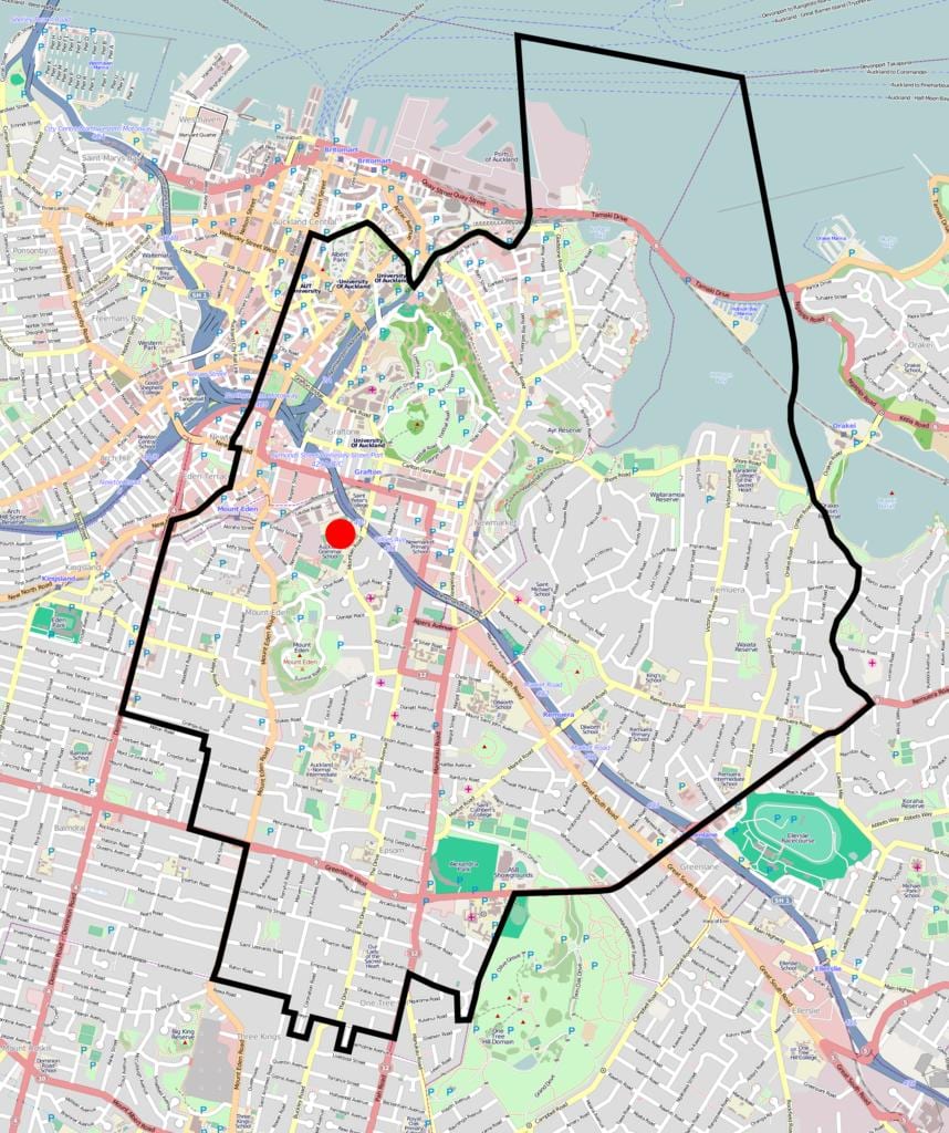 Auckland Gramática escolar da zona mapa