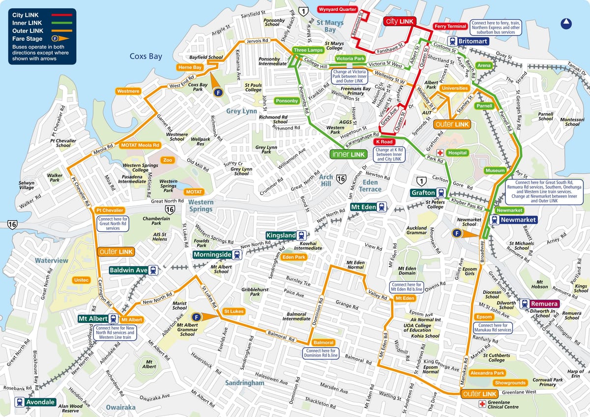 Auckland ônibus mapa de rotas