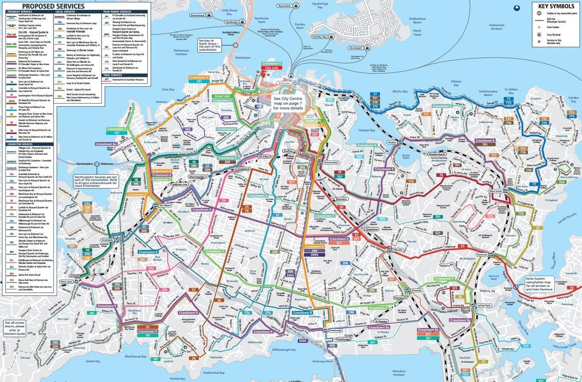 Auckland mapa de transporte público