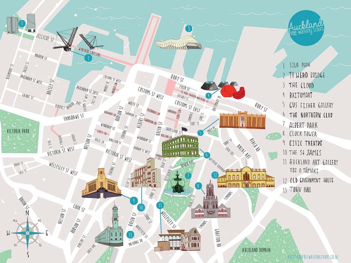 O Auckland city, passeios mapa