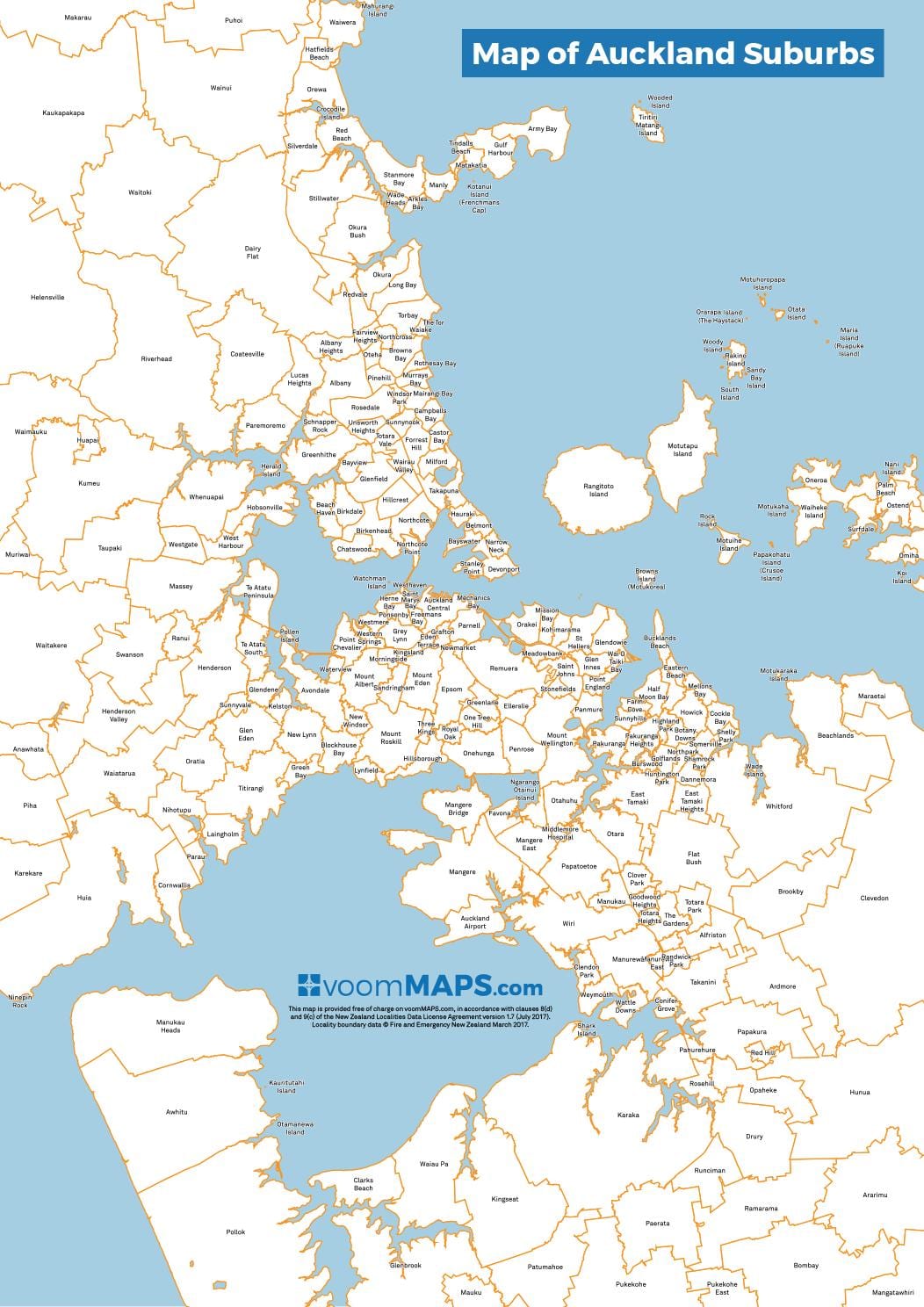 mapa de Auckland subúrbios