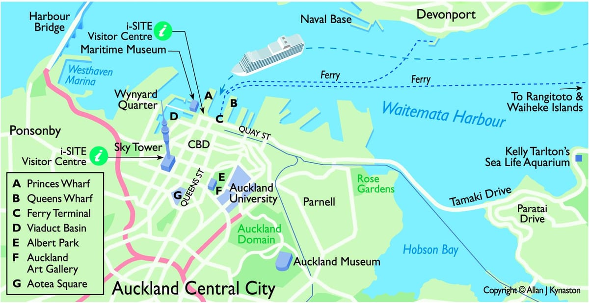 Auckland terminal de navios de cruzeiro mapa