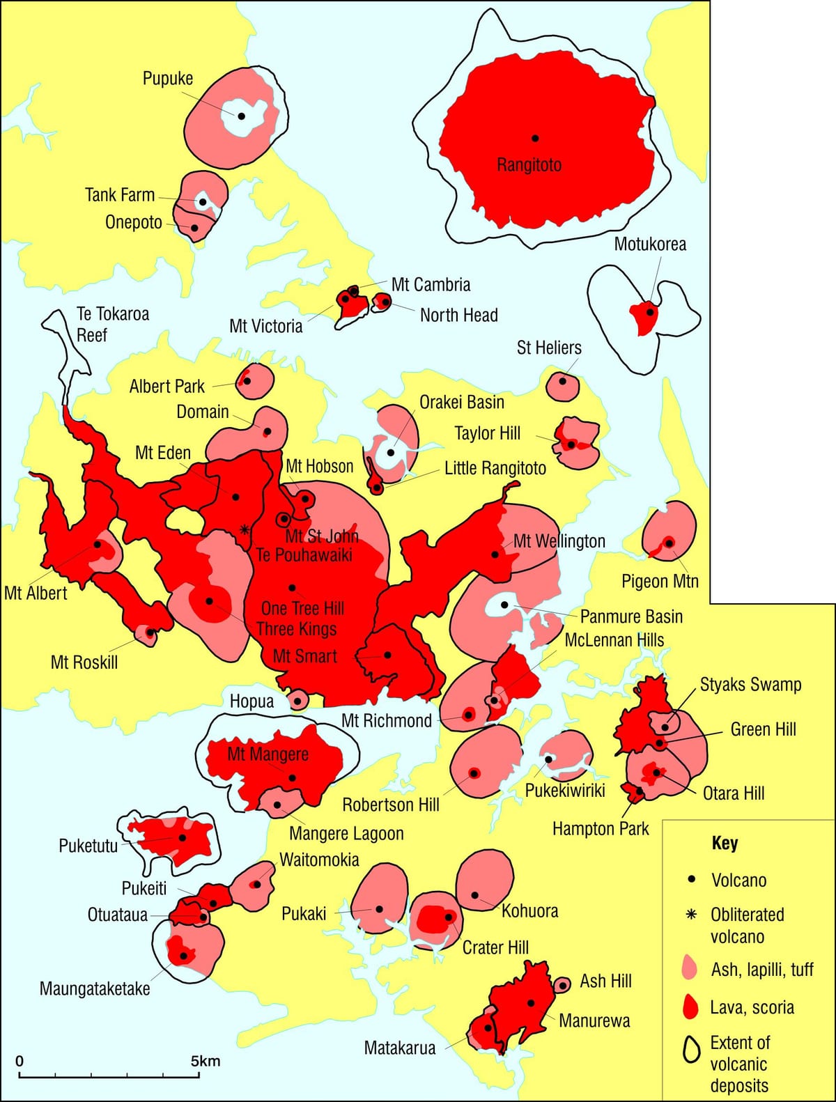 Auckland vulcões mapa