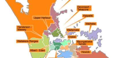 Auckland conselho limites do mapa