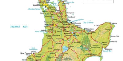 Mapa da ilha norte da Nova Zelândia